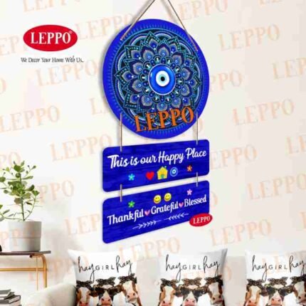 Wall Hanging - Happy Place Home Entrance Decor | Spiritual Home Wall Decor | Evil Eye Wall Decor for Home & Office | Wooden Hanging for Home Entrance & Living Room | Wall Decor Hanging